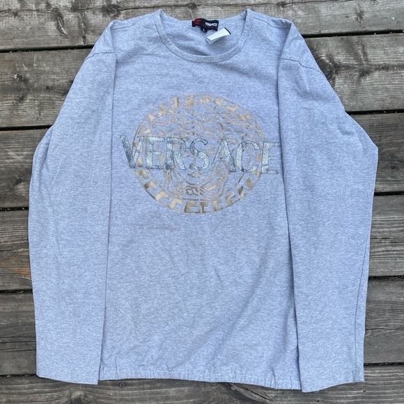 Vintage 90s Versace Sport Sweater Large Gray Big Logo - Picture 14 of 15